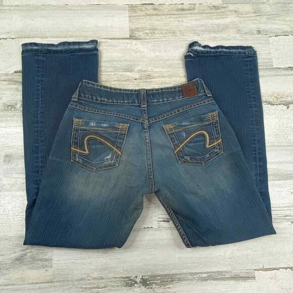 BKE Denim Culture Boot Jeans Womens 28 x 31.5 Distressed Raw Hem Fade Wash - Picture 3 of 11